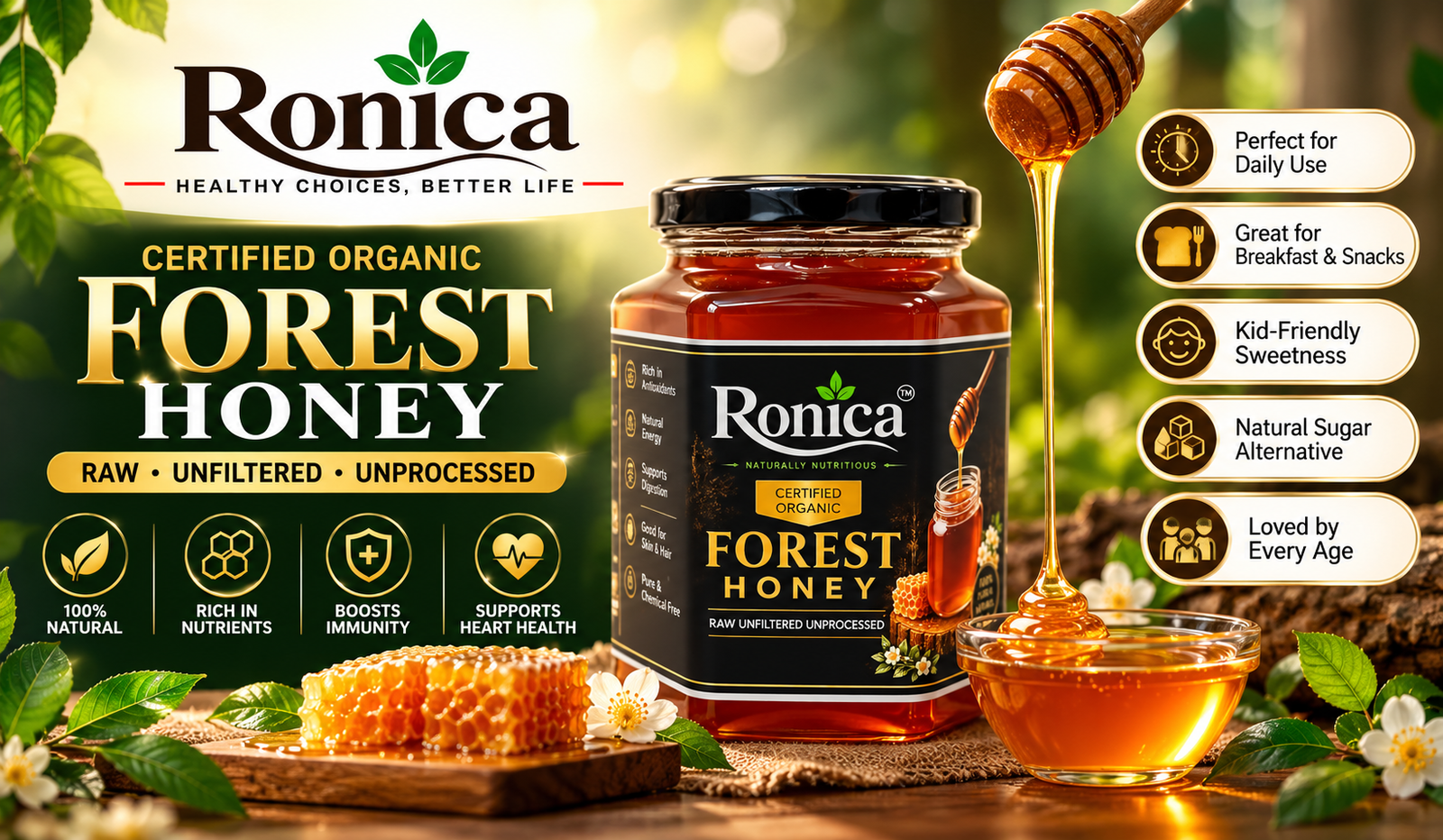 Ronica 100% Organic Nature Trust Raw  Forest Honey -1kg