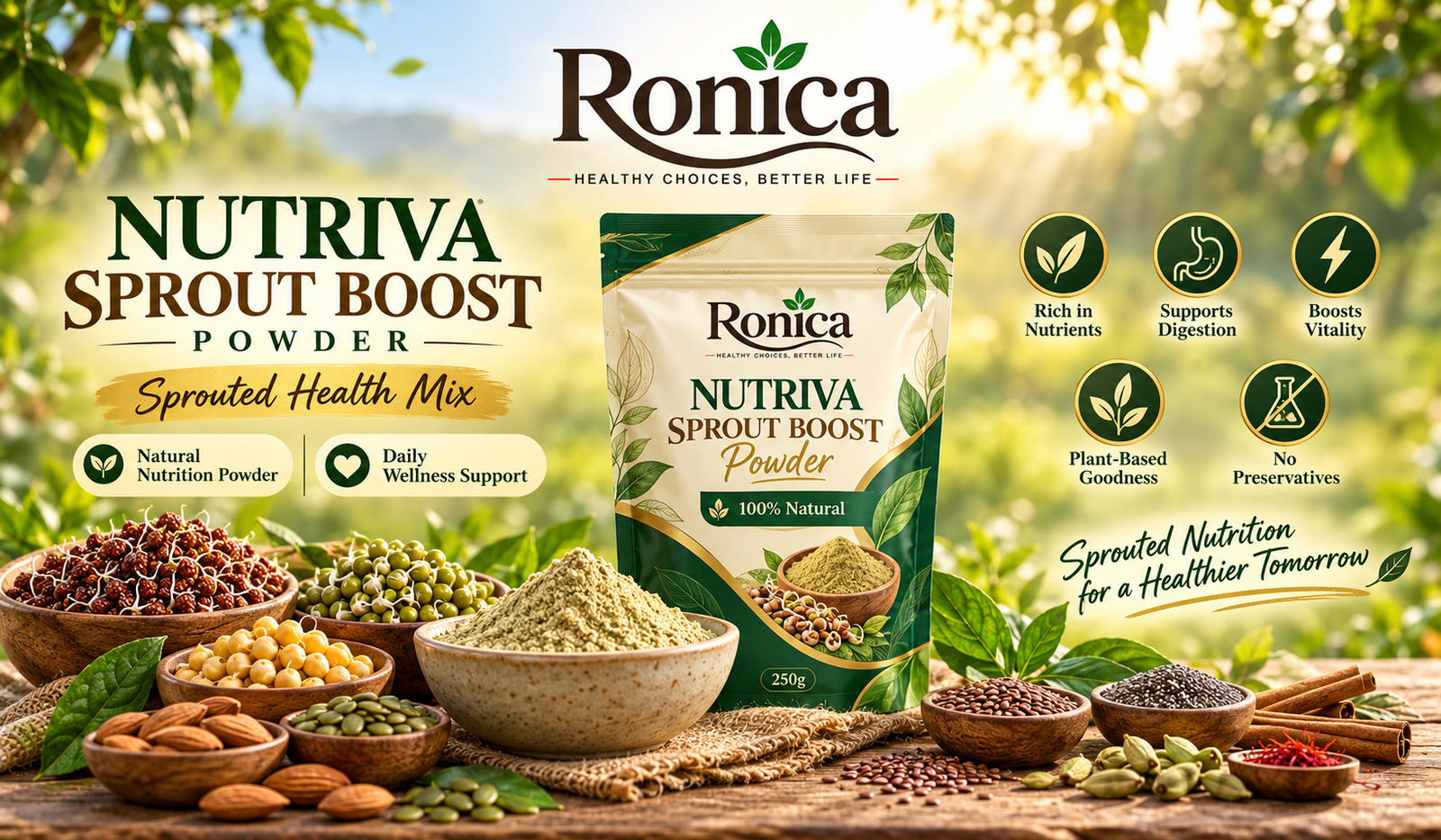 RONICA ORGANIC  NUTRIVA SPROUT BOOST Powder - 250g